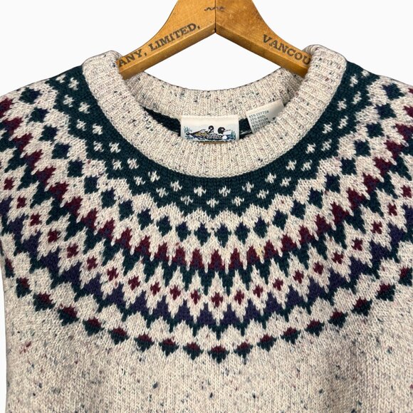 Vintage Fair Isle Wool Sweater Nordic Knit Pullover, Crewneck - Picture 4 of 7